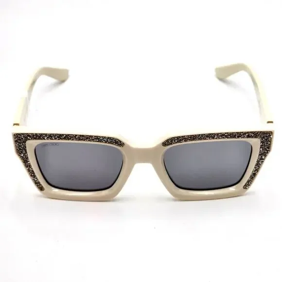 Jimmy Choo 51MM Embellished White/Ivory Rectangle Sunglasses - Picture 12 of 13